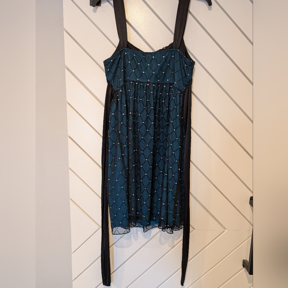 Iz Byer California Vintage Juniors Teal & Black with Silver Sequin A-Line Dress - Picture 2 of 11